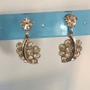 Vintage Bogoff Rhinestone Leaf Dangle Earrings